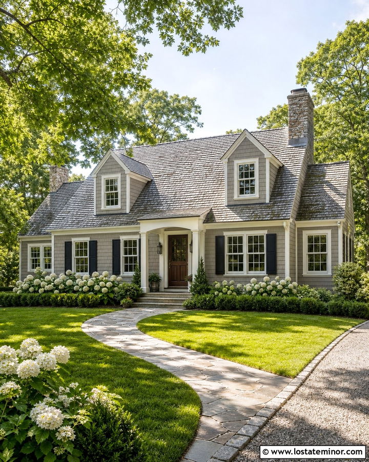 Light Grey House With A Weathered Wood Roof - 30 Light Grey House Design With Dormers Ideas