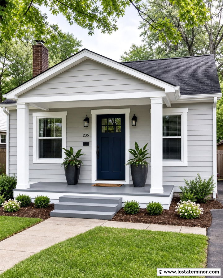 Light Grey House With Affordable Column Wraps - 30 Light Grey House Design With Porch Columns Ideas