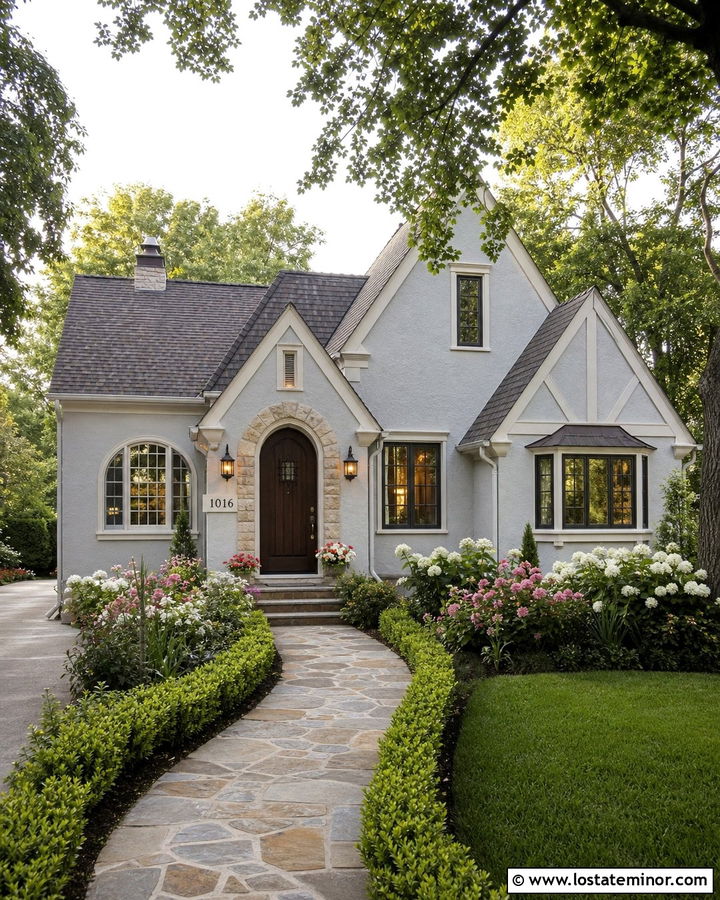 Light Grey House With Arched Number Plaque - 30 Light Grey House Design With House Numbers Ideas