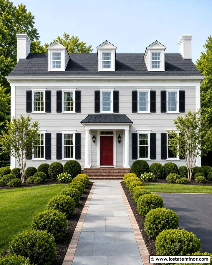 Light Grey House With Awning And Black Shutters - 30 Light Grey House Design With Awning Ideas
