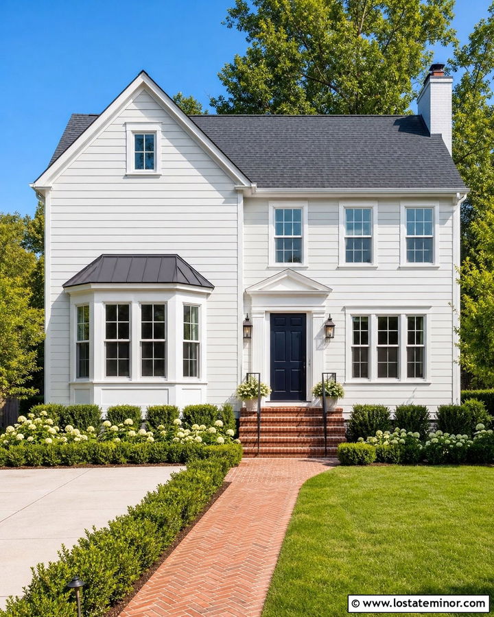 Light Grey House With Awning Over Bay Window - 30 Light Grey House Design With Awning Ideas