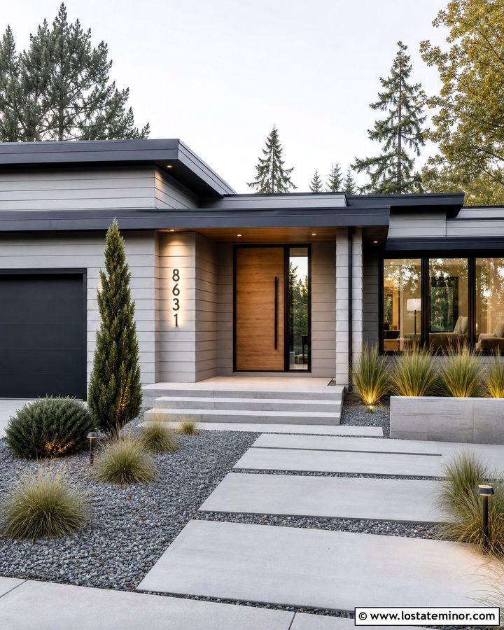 Light Grey House With Backlit Numbers - 30 Light Grey House Design With House Numbers Ideas