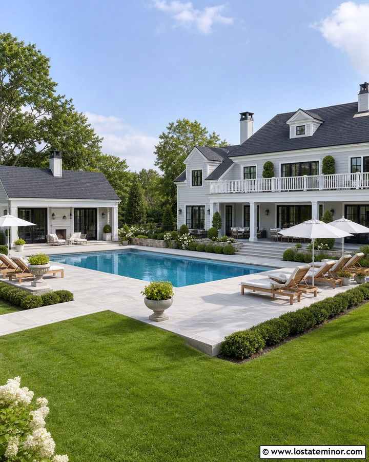 Light Grey House With Backyard Pool House - 30 Light Grey House Design With Backyard Ideas