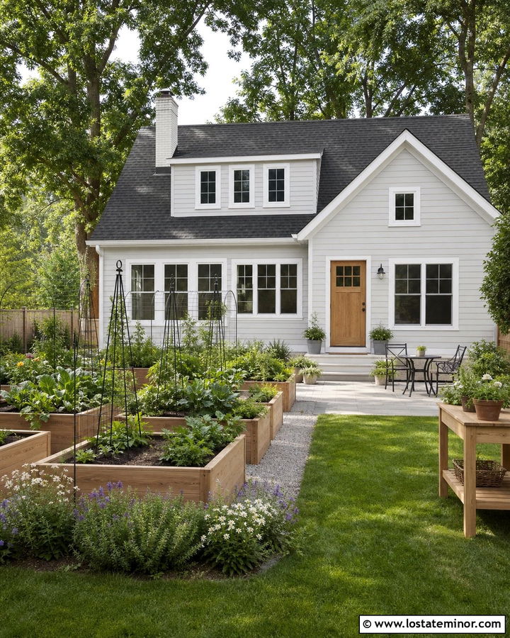 Light Grey House With Backyard Vegetable Garden - 30 Light Grey House Design With Backyard Ideas