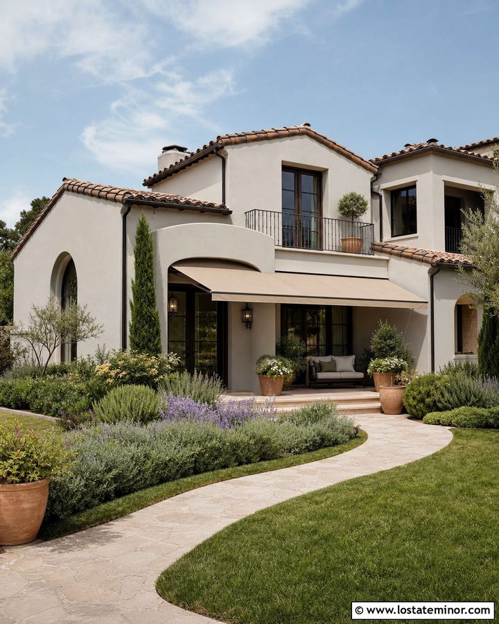 Light Grey House With Beige Patio Awning - 30 Light Grey House Design With Awning Ideas