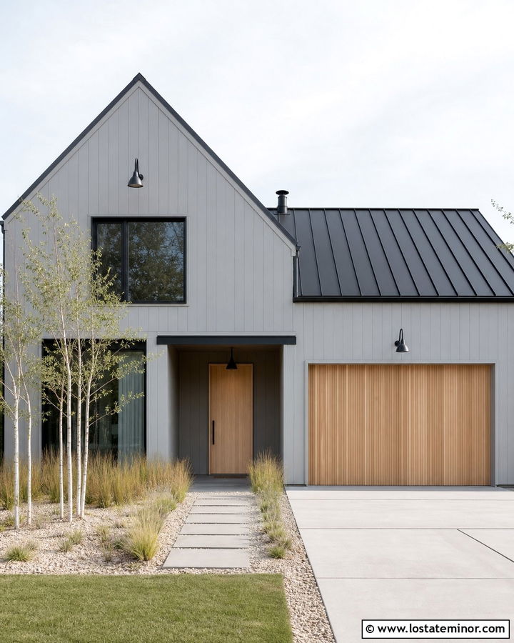 Light Grey House With Black Cone Sconces - 30 Light Grey House Design With Light Fixtures Ideas