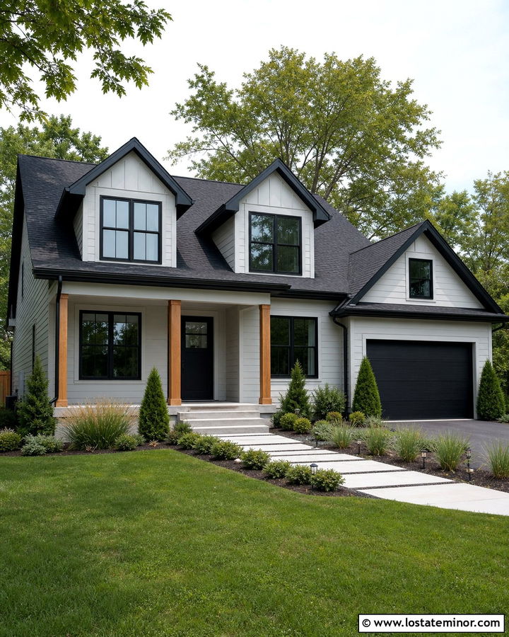 Light Grey House With Black Dormer Trim - 30 Light Grey House Design With Dormers Ideas