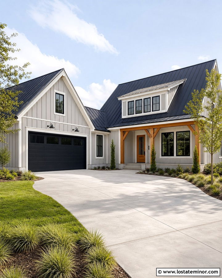 Light Grey House With Black Garage Door - 30 Light Grey House Design With Garage Door Ideas