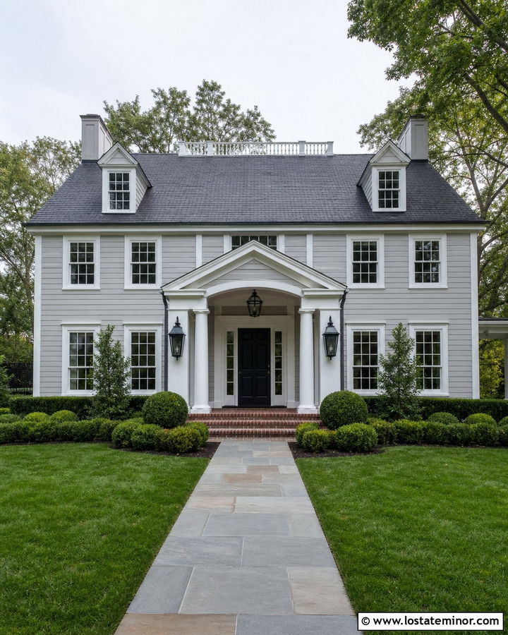 Light Grey House With Black Lanterns - 30 Light Grey House Design With Light Fixtures Ideas