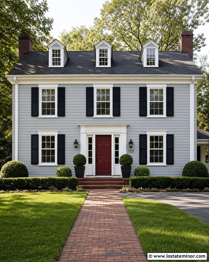 Light Grey House With Black Numbers And Red Door - 30 Light Grey House Design With House Numbers Ideas