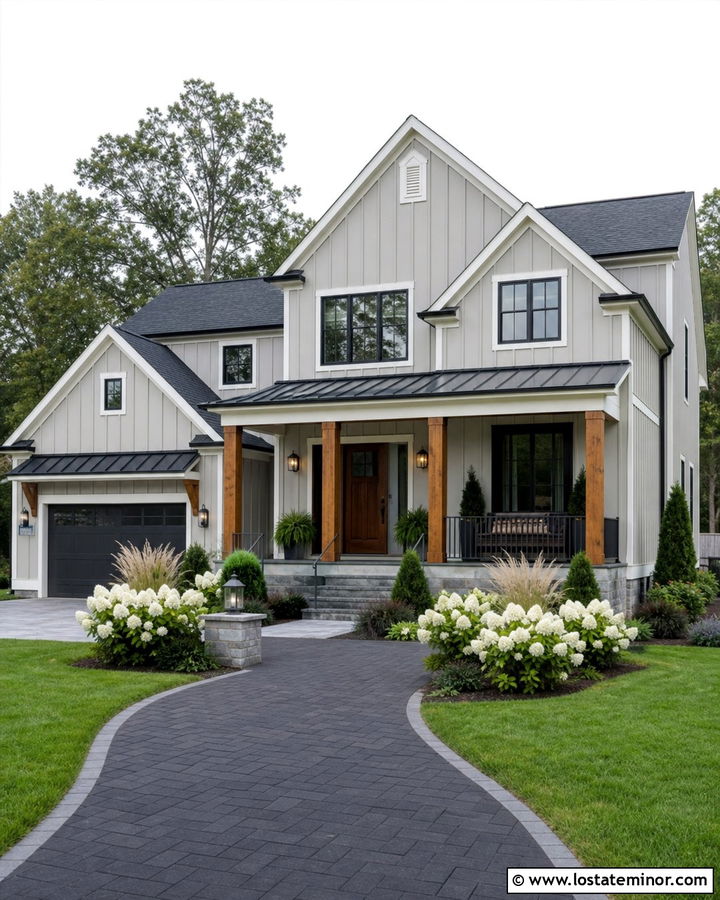 Light Grey House With Black Paver Walkway - 30 Light Grey House Design With Walkway Ideas