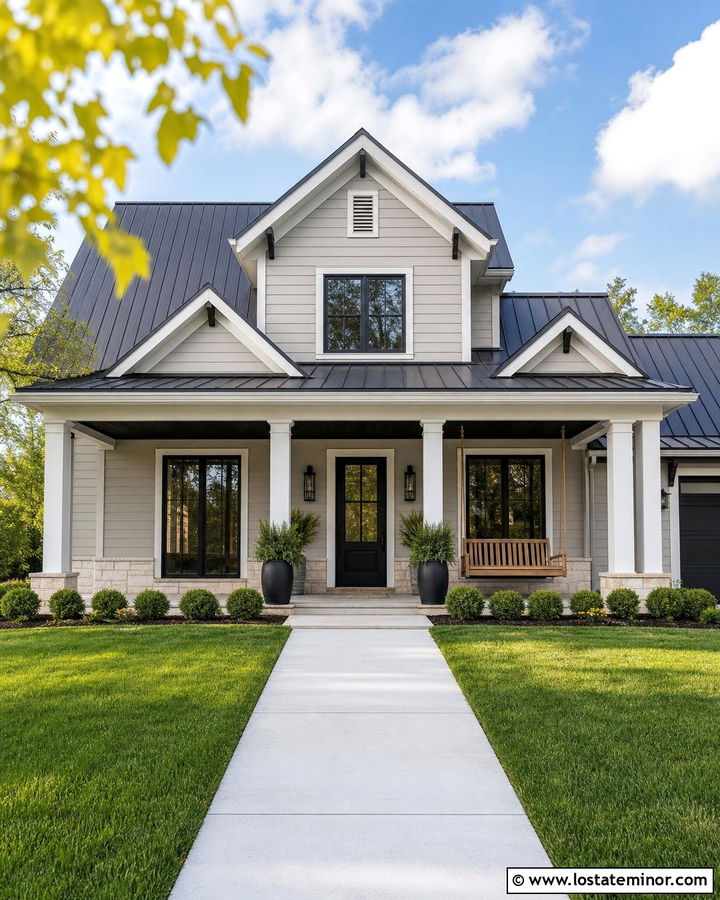 Light Grey House With Black Porch Ceiling - 30 Light Grey House Design With Porch Ceiling Ideas