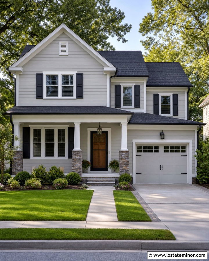Light Grey House With Black Screen Door And Dark Roof - 30 Light Grey House Design With Screen Door Ideas