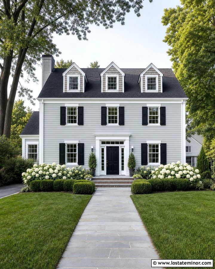 Light Grey House With Black Shutters And Cedar Shake - 30 Light Grey House Design With Cedar Shake Ideas
