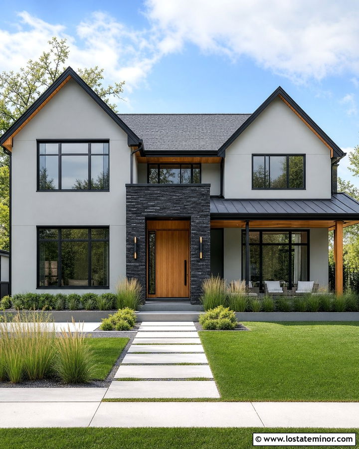 Light Grey House With Black Stone Accents - 30 Light Grey House Design With Stone Accents Ideas