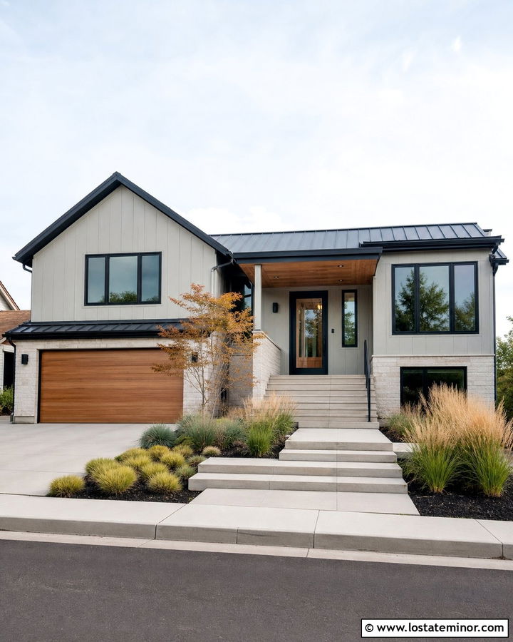 Light Grey House With Black Storm Door And Cedar Accents - 30 Light Grey House Design With Storm Door Ideas