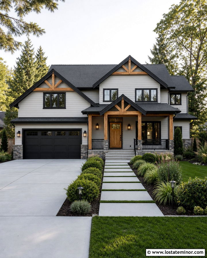Light Grey House With Black Trim And Garage Door - 30 Light Grey House Design With Garage Door Ideas