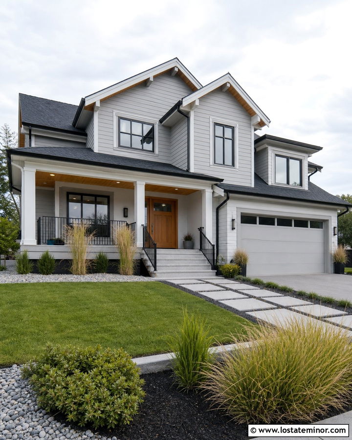 Light Grey House With Black Windows And Grey Shingles - 30 Light Grey House Design With Shingles Ideas