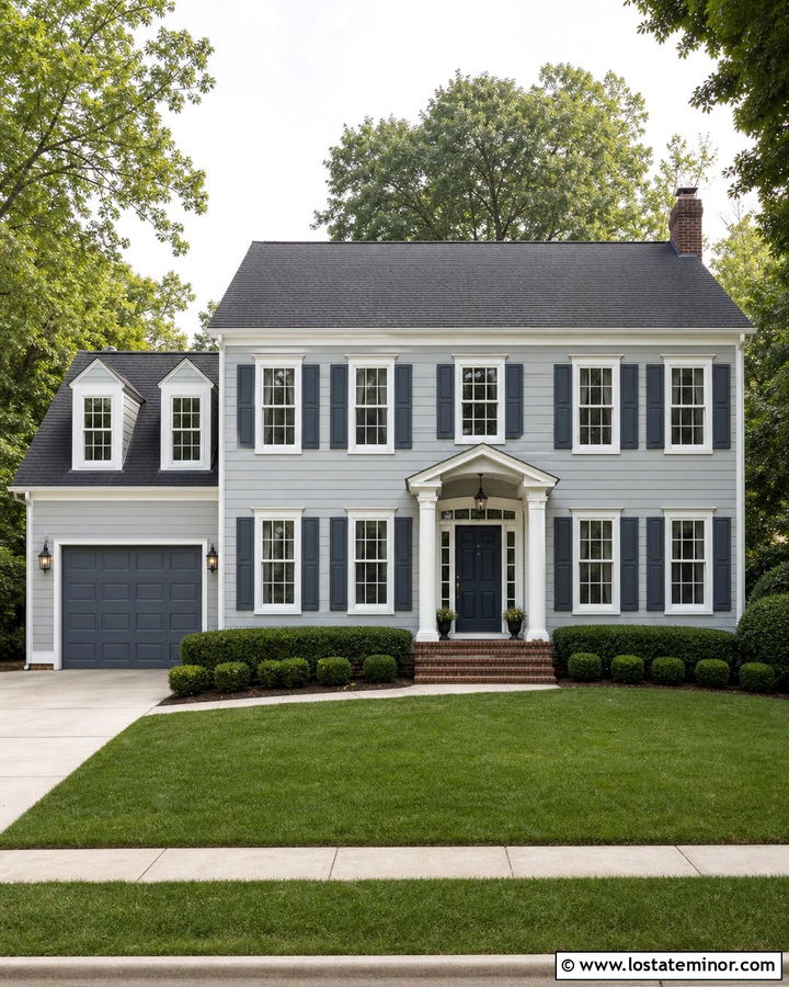 Light Grey House With Blue Grey Garage Door - 30 Light Grey House Design With Garage Door Ideas