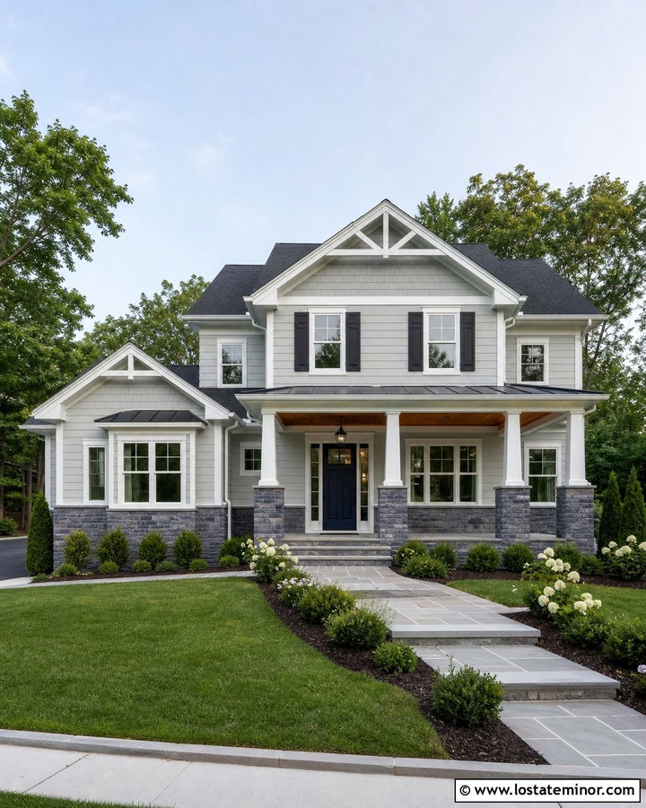 Light Grey House With Blue Stone Wainscoting - 30 Light Grey House Design With Wainscoting Ideas