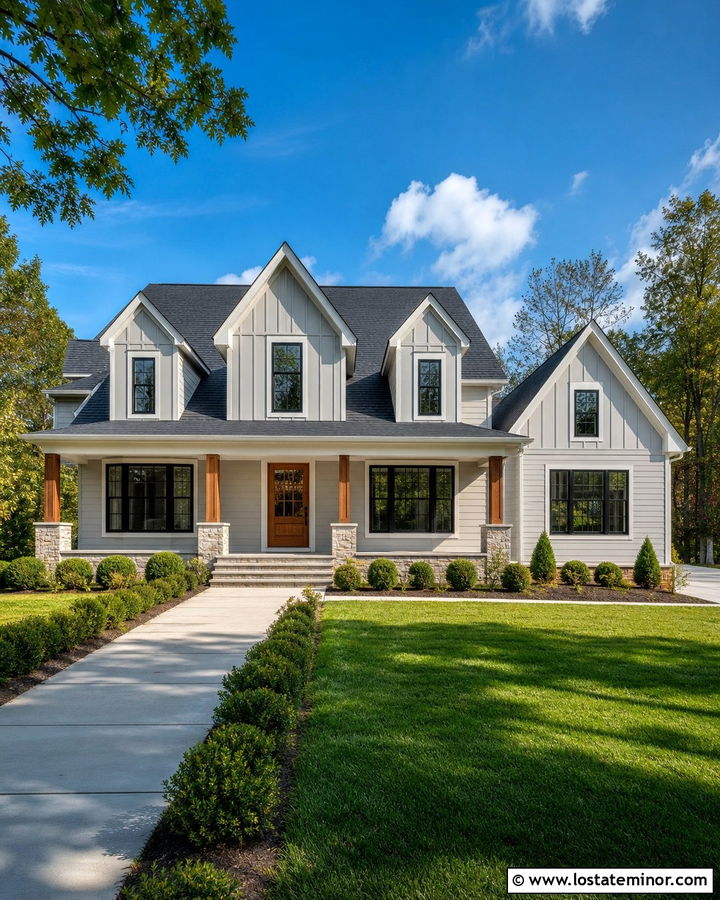 Light Grey House With Board And Batten Dormers - 30 Light Grey House Design With Dormers Ideas