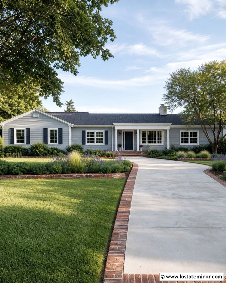Light Grey House With Brick Edged Driveway - 30 Light Grey House Design With Driveway Ideas