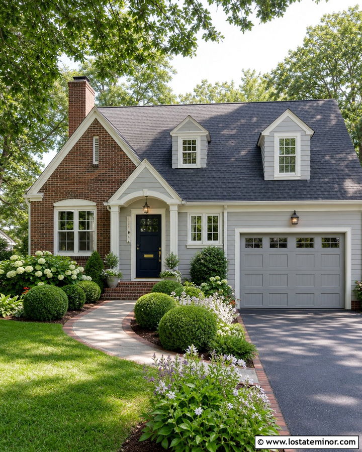 Light Grey House With Brick Gable Accents - 30 Light Grey House Design With Gables Ideas