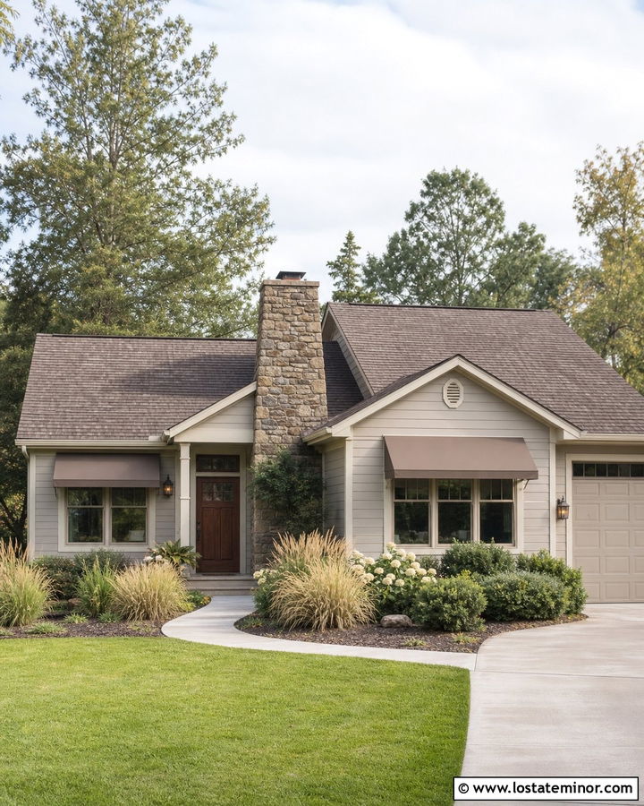 Light Grey House With Brown Canvas Awnings - 30 Light Grey House Design With Awning Ideas