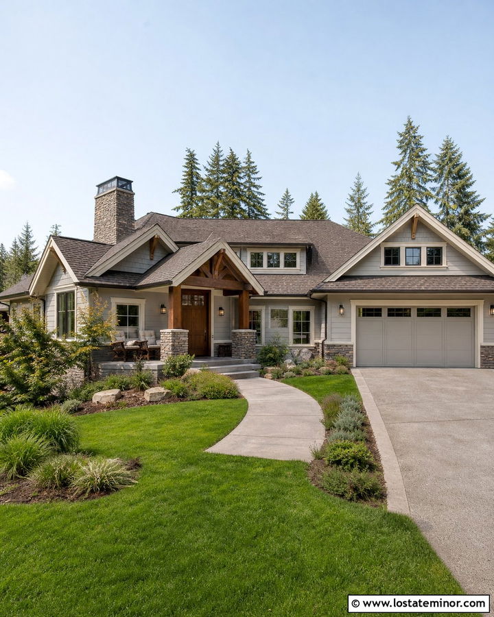 Light Grey House With Brown Roof And Stone Accents - 30 Light Grey House Design With Roof Ideas