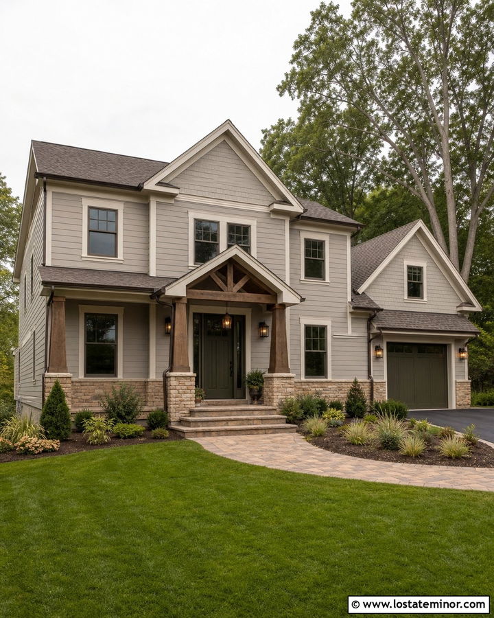 Light Grey House With Brown Roof Portico - 30 Light Grey House Design With Portico Ideas