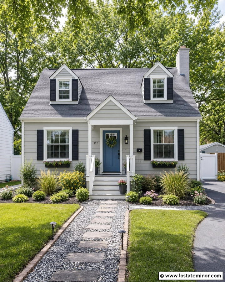 Light Grey House With Budget Gravel Walkway - 30 Light Grey House Design With Walkway Ideas