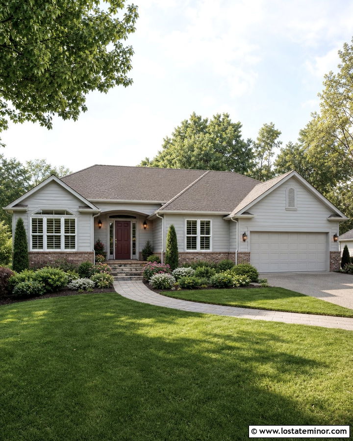 Light Grey House With Burgundy Front Door - 30 Light Grey House Design With Entry Door Ideas
