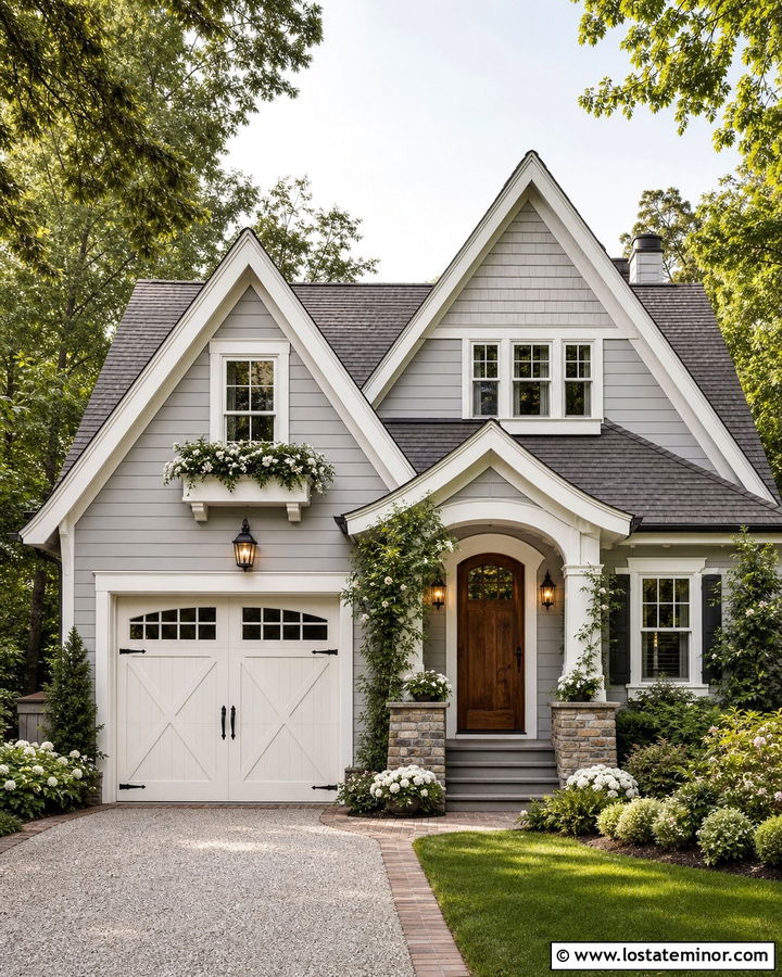 Light Grey House With Carriage Garage Door - 30 Light Grey House Design With Garage Door Ideas