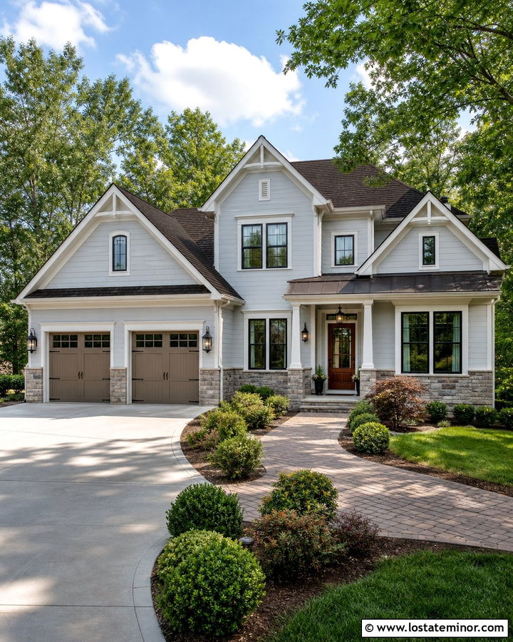 Light Grey House With Carriage Lights - 30 Light Grey House Design With Lighting Ideas