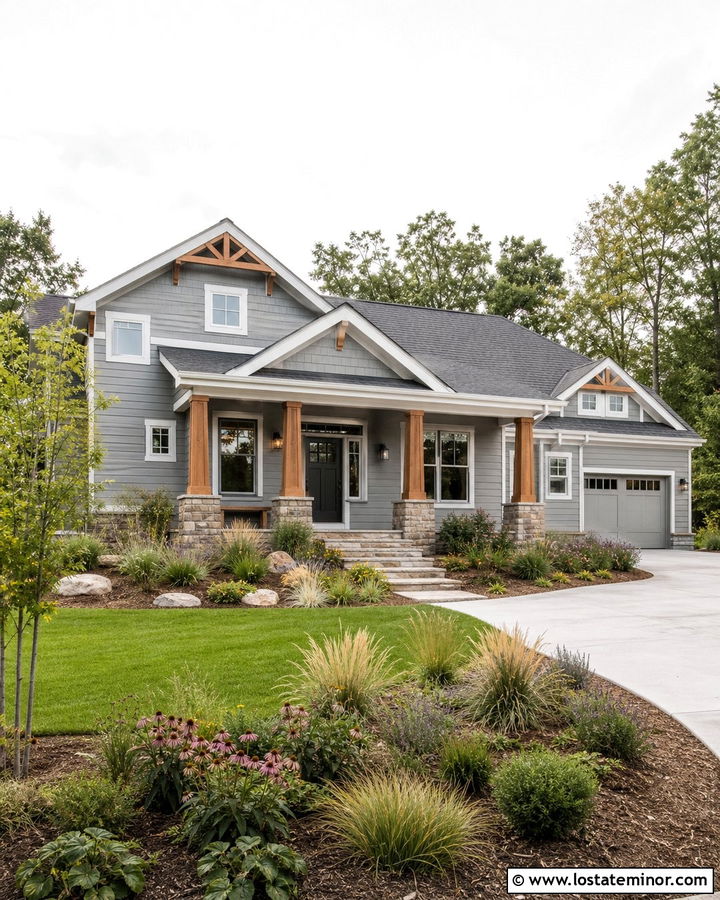 Light Grey House With Cedar Accents And Native Plants - 30 Light Grey House Design With Landscaping Ideas