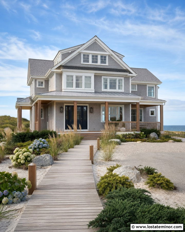 Light Grey House With Cedar Boardwalk - 30 Light Grey House Design With Walkway Ideas