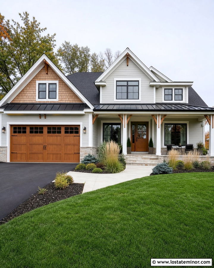Light Grey House With Cedar Gable Accents - 30 Light Grey House Design With Gables Ideas