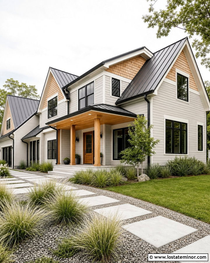 Light Grey House With Cedar Shake And Metal Roof - 30 Light Grey House Design With Cedar Shake Ideas