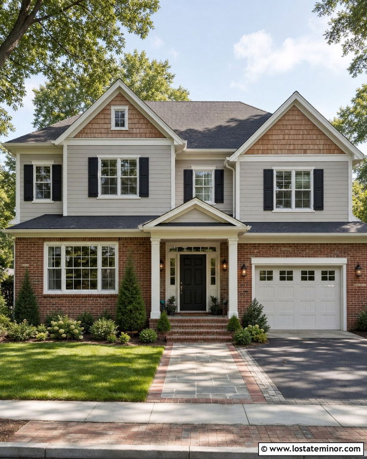 Light Grey House With Cedar Shake And Red Brick - 30 Light Grey House Design With Cedar Shake Ideas