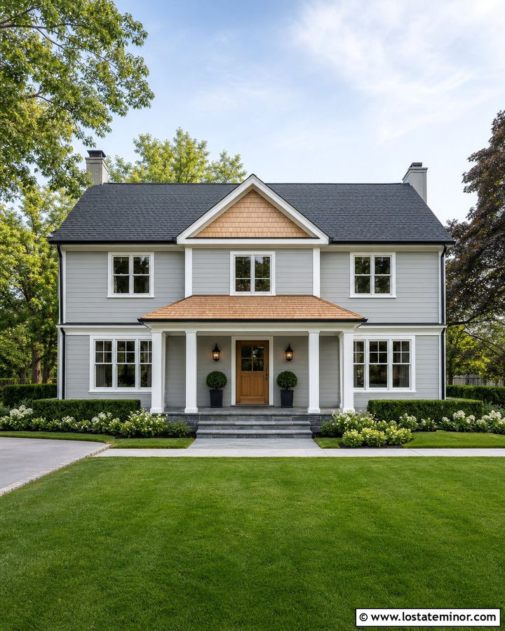 Light Grey House With Cedar Shake Front Portico - 30 Light Grey House Design With Cedar Shake Ideas