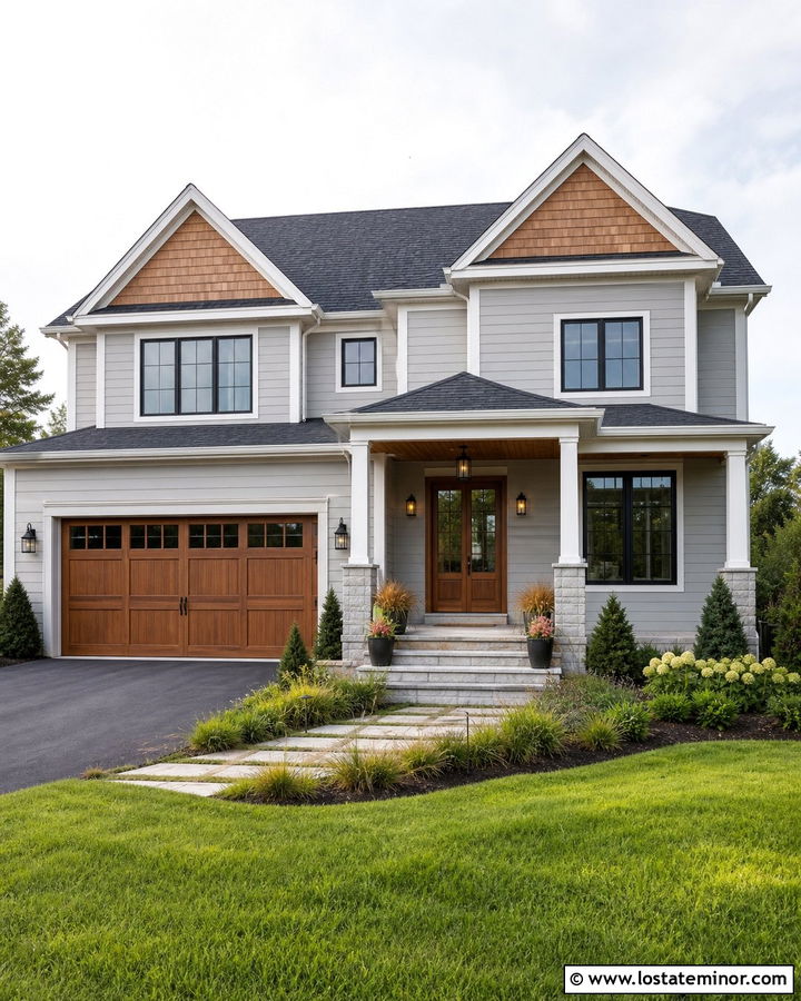 Light Grey House With Cedar Shingle Accents - 30 Light Grey House Design With Shingles Ideas