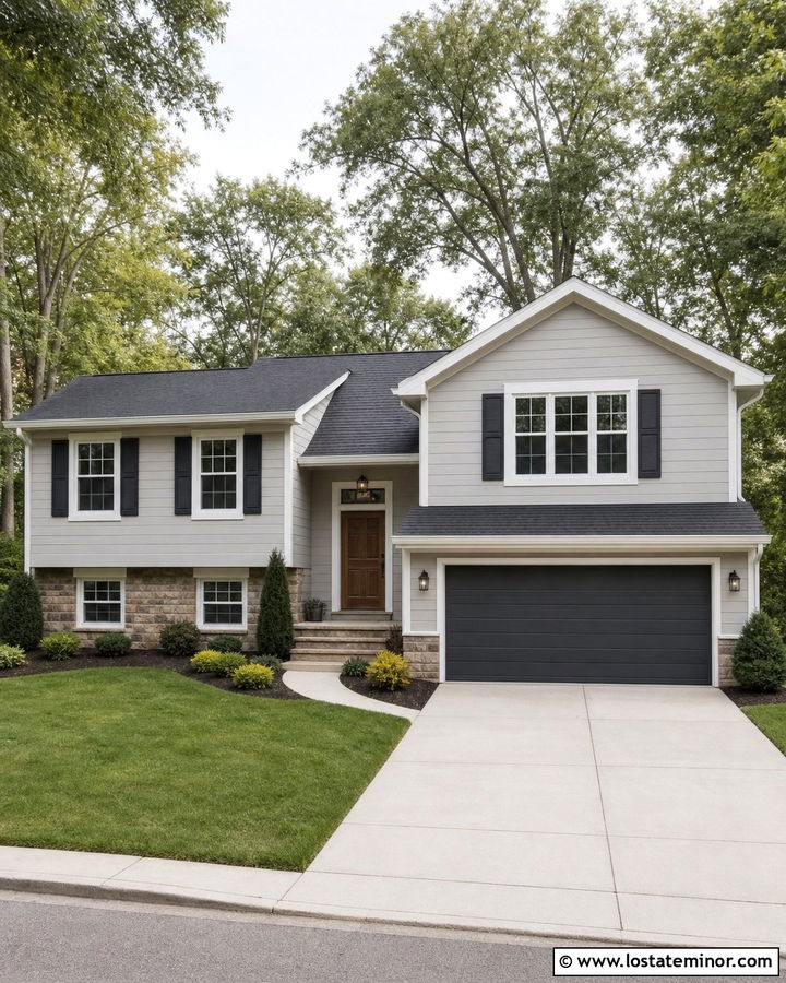 Light Grey House With Charcoal Garage Door - 30 Light Grey House Design With Garage Door Ideas