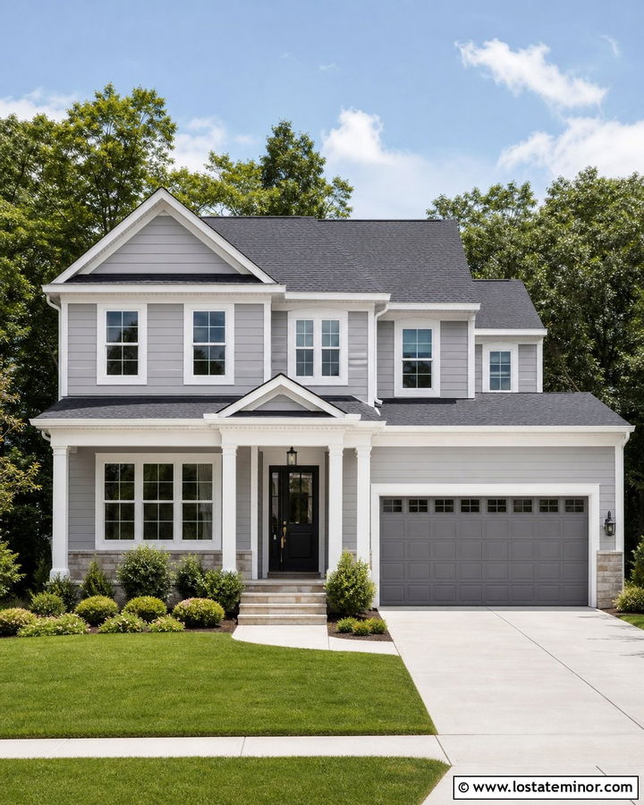 Light Grey House With Charcoal Roof Portico - 30 Light Grey House Design With Portico Ideas