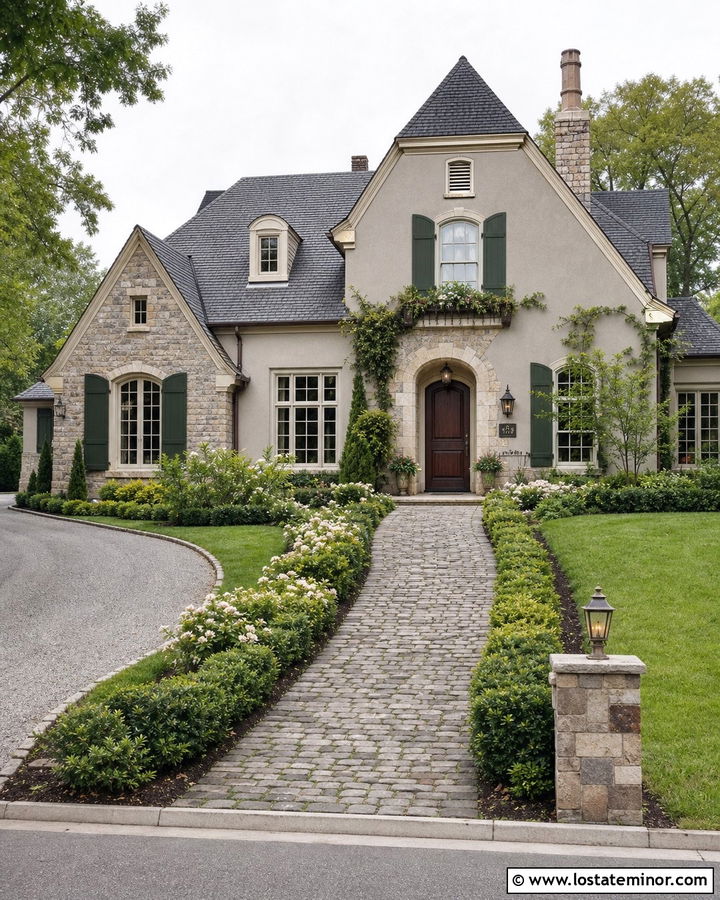 Light Grey House With Cobblestone Walkway - 30 Light Grey House Design With Walkway Ideas