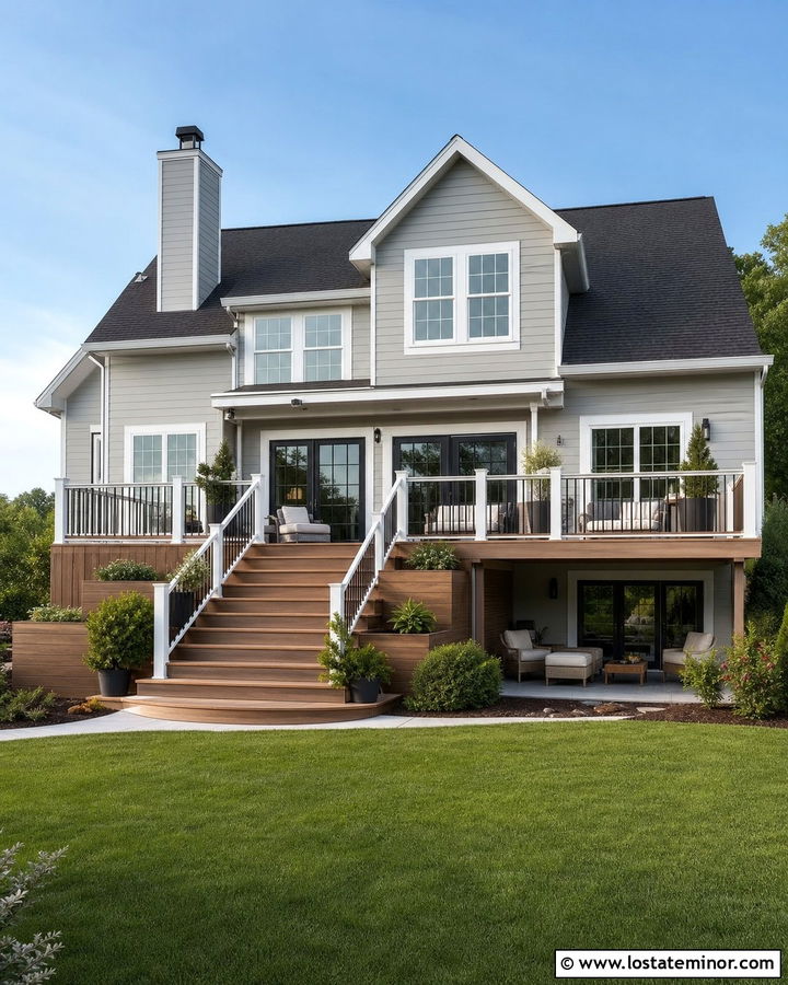 Light Grey House With Composite Deck - 30 Light Grey House Design With Backyard Ideas