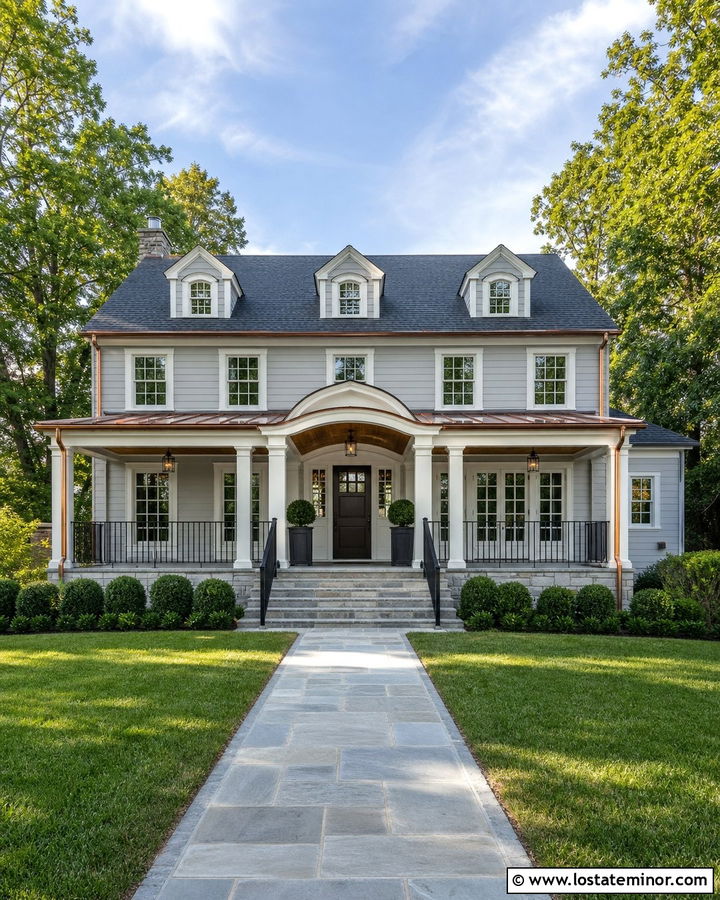 Light Grey House With Copper Porch Ceiling - 30 Light Grey House Design With Porch Ceiling Ideas
