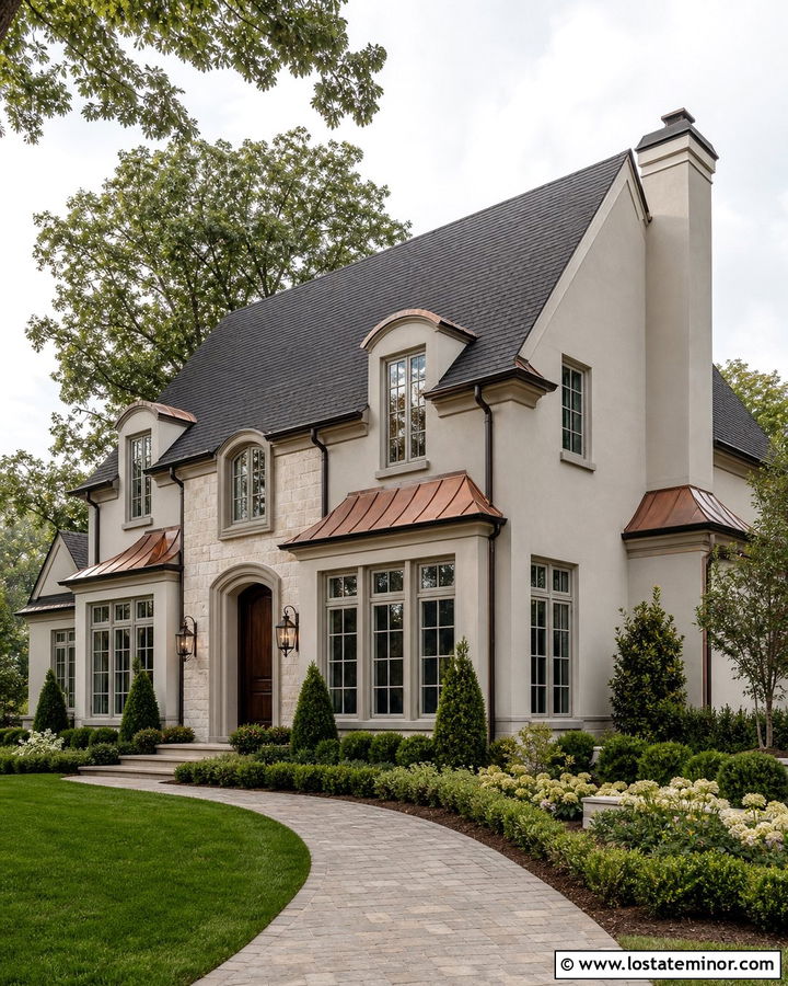 Light Grey House With Copper Roof Accents - 30 Light Grey House Design With Roof Ideas