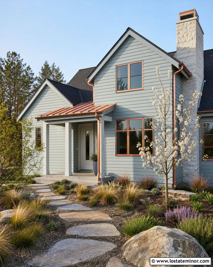 Light Grey House With Copper Window Frames - 30 Light Grey House Design With Window Frames Ideas