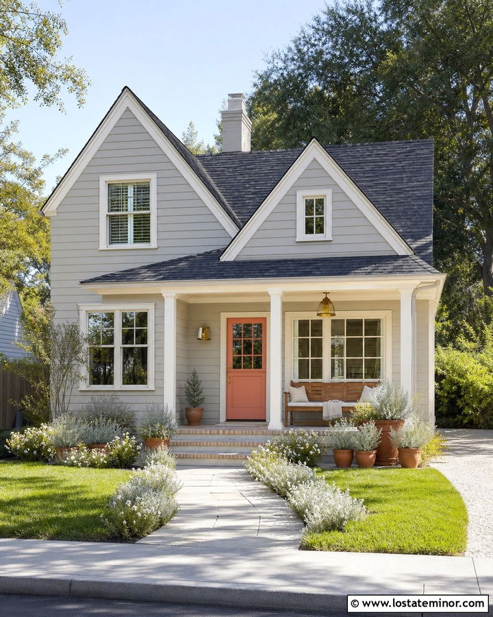 Light Grey House With Coral Dutch Door - 30 Light Grey House Design With Dutch Door Ideas