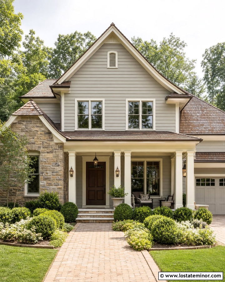 Light Grey House With Cream Porch Ceiling - 30 Light Grey House Design With Porch Ceiling Ideas